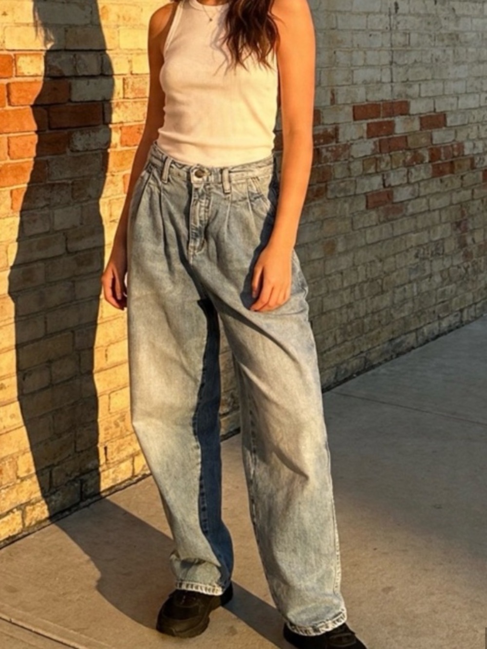 Free People Love Pleated Boyfriend Jeans in Light Wash
